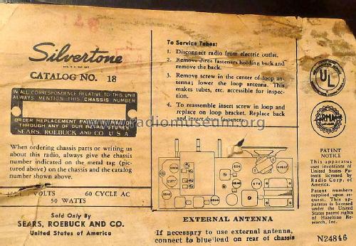 Silvertone Catalog 18.20 Ch= unknown; Sears, Roebuck & Co. (ID = 1314620) Radio