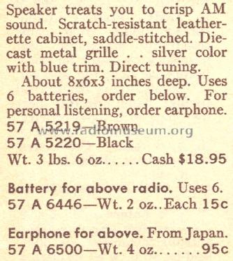 Silvertone 5219 Eight Transistor Ch= 528.63030 Order=57A 5219; Sears, Roebuck & Co. (ID = 1628668) Radio