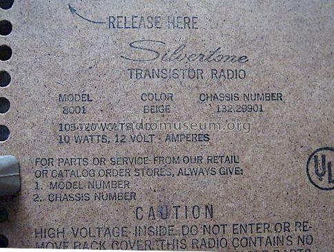 Silvertone Instant Sound 8001 132.29901 Order= 57P 8001; Sears, Roebuck & Co. (ID = 1001585) Radio