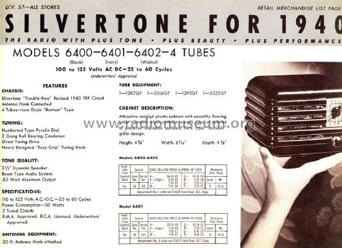 Silvertone Order= 57D 6402 Ch= 101.565-B; Sears, Roebuck & Co. (ID = 1309815) Radio