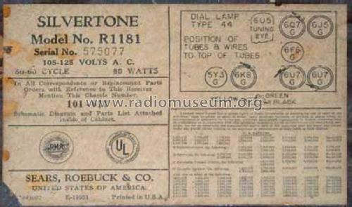 Silvertone R1181 Ch= 101.611; Sears, Roebuck & Co. (ID = 260185) Radio