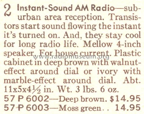 Silvertone Solid State 6002 Ch= 132.600201 Order=57P 6002; Sears, Roebuck & Co. (ID = 1699817) Radio