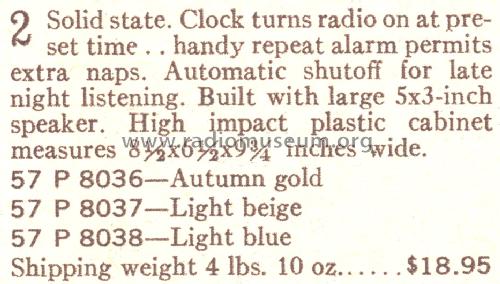 Silvertone Solid State Clock Radio 8038 Ch= 528.63811 Order= 57P 8038; Sears, Roebuck & Co. (ID = 1717736) Radio