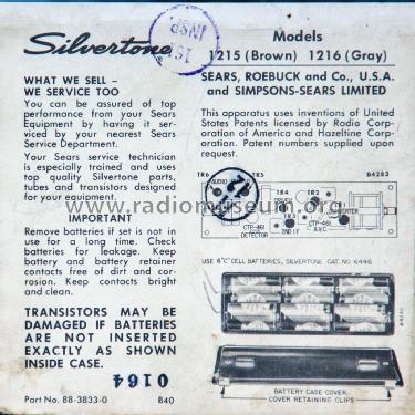 Silvertone Transistor 600 1215 Order=57H 1215; Sears, Roebuck & Co. (ID = 2676719) Radio
