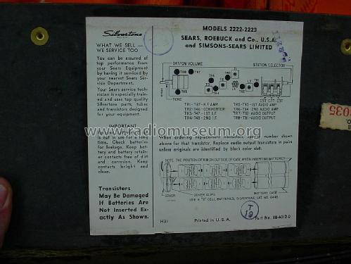 Silvertone Ultra Power 800 2222 Order=57G 2222; Sears, Roebuck & Co. (ID = 1465625) Radio