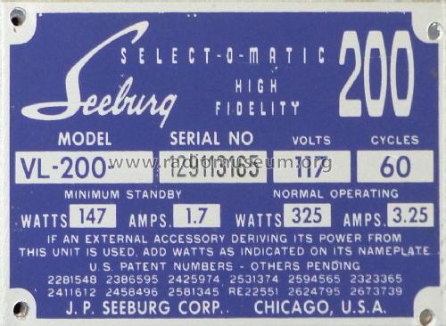 Jukebox VL200; Seeburg Corp., J. P. (ID = 2451264) R-Player