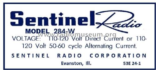 284 W ; Sentinel Radio Corp. (ID = 2942533) Radio