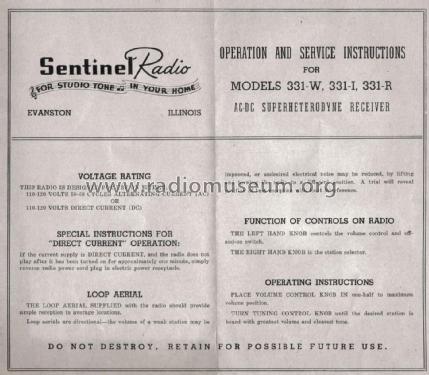 331-W ; Sentinel Radio Corp. (ID = 1802319) Radio