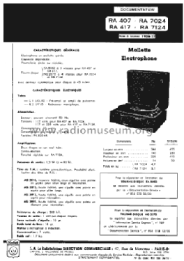 Mallette Électrophone RA407; Radiola marque (ID = 1848729) R-Player