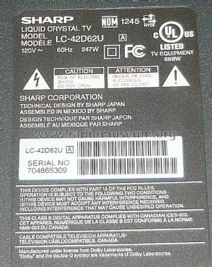 Aquos LC-42D62U; Sharp; Osaka (ID = 2022310) Television