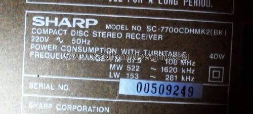 Compact Disc Stereo Receiver SC7700CDHMK2; Sharp; Osaka (ID = 1560588) Radio