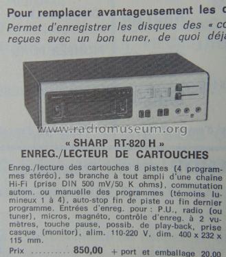 Enreg./Lecteur de Cartouches 8 Track Tape Recorder RT-820H; Sharp; Osaka (ID = 2380439) R-Player