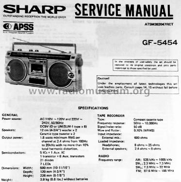 FM/FM Stereo SW/MW/LW 4 Band Radio Recorder GF-5454H; Sharp; Osaka (ID = 1674364) Radio