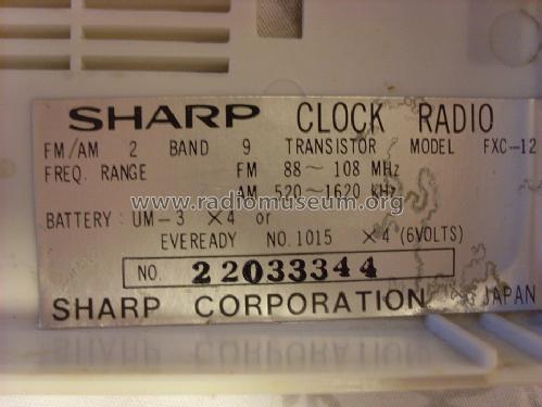 FM/AM Clock Radio FXC-12 ; Sharp; Osaka (ID = 1277600) Radio