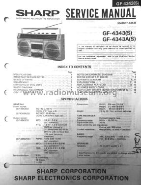 Stereo Radio Cassette Recorder GF-4343/ GF-4343A; Sharp; Osaka (ID = 2097270) Radio