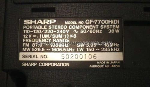 Portable Stereo Component System GF-7700 H/ E; Sharp; Osaka (ID = 2653867) Radio