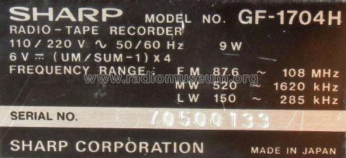 Radio - Tape Recorder GF-1704H; Sharp; Osaka (ID = 2084085) Radio