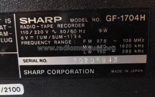 Radio - Tape Recorder GF-1704H; Sharp; Osaka (ID = 2519775) Radio