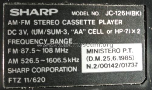 Stereo Cassette Player JC126H; Sharp; Osaka (ID = 1191135) Radio