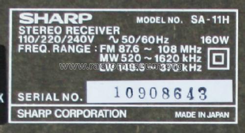 Stereo Receiver SA-11H; Sharp; Osaka (ID = 654157) Radio