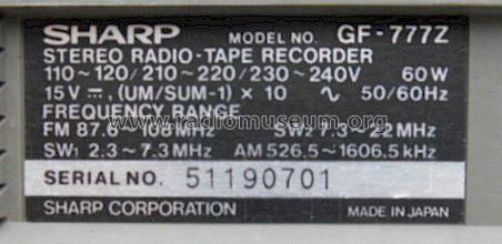 The Searcher 4 Band Stereo Radio Cassette Recorder GF-777Z; Sharp; Osaka (ID = 1016677) Radio