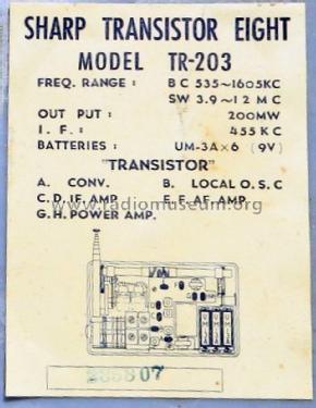 8 Transistors TR-203; Sharp; Osaka (ID = 1481989) Radio