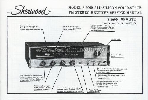 All-Silicon Solid State FM Stereo Receiver S-8600; Sherwood, Chicago (ID = 1810672) Radio