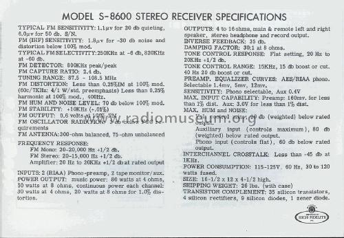 All-Silicon Solid State FM Stereo Receiver S-8600; Sherwood, Chicago (ID = 1810673) Radio
