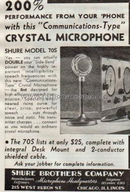 Crystal Microphone 70S; Shure; Chicago, (ID = 2055597) Micrófono/PU
