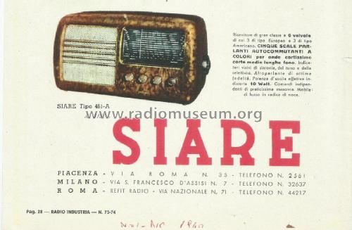 461A; SIARE -Crosley; (ID = 2073702) Radio