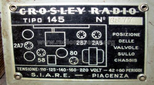 Crosley 145A; SIARE -Crosley; (ID = 1120565) Radio
