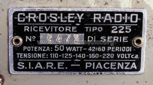 Crosley 225; SIARE -Crosley; (ID = 825421) Radio