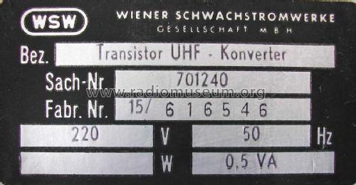 Transistor UHF Konverter 701240; Siemens-Austria WSW; (ID = 1651278) Adattatore