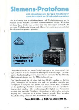 Protofon 1d Elq113; Siemens & Halske, - (ID = 2824327) Radio