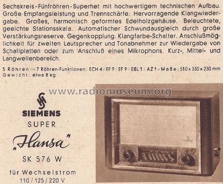 Hansa SK576W; Siemens & Halske, - (ID = 1560561) Radio
