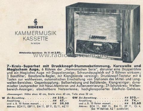 Kammermusik-Kassette 94GW; Siemens & Halske, - (ID = 1439885) Radio