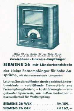 Kleiner Fernempfänger 26GLK; Siemens & Halske, - (ID = 1594688) Radio