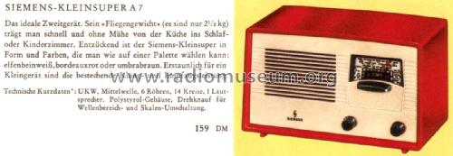 Kleinsuper A7; Siemens & Halske, - (ID = 2103759) Radio