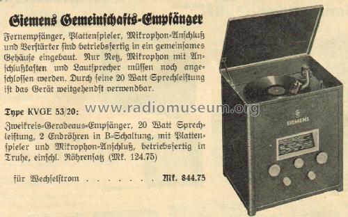 Siemens Gemeinschafts-Empfänger KVGE53/20; Siemens & Halske, - (ID = 1824944) Radio