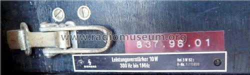 Leistungsverstärker 10W - 300 Hz bis 1 MHz Rel 3 W 92b; Siemens & Halske, - (ID = 1290546) Ampl/Mixer