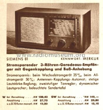 Merkur 81W; Siemens & Halske, - (ID = 493647) Radio