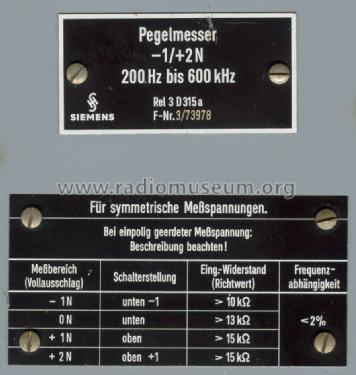 Pegelmesser -1/+2N Rel 3 D315a; Siemens & Halske, - (ID = 980078) Equipment