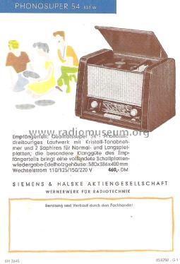 Phonosuper 54 833W; Siemens & Halske, - (ID = 1670213) Radio
