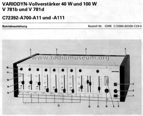 Variodyn-Vollverstärker V781d Best.Nr.C72392-A700-A111; Siemens & Halske, - (ID = 1675376) Verst/Mix