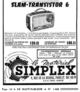 Slam transistor 6 ; Simplex, Le Matériel (ID = 2733106) Radio
