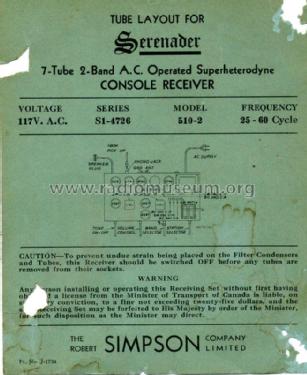 Serenader 510-2 Ch= S1-4726; Simpson Co. Ltd., (ID = 2359563) Radio