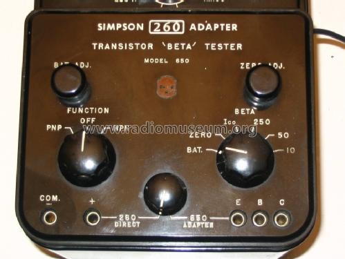 Transistor Beta Tester 260 Adapter 650; Simpson Electric Co. (ID = 460190) Equipment