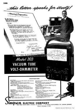 Vacuum Tube Volt-Ohmmeter 303 ; Simpson Electric Co. (ID = 2169435) Equipment