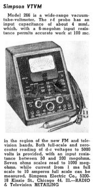 Vacuum Tube Voltmeter 266; Simpson Electric Co. (ID = 1229738) Equipment