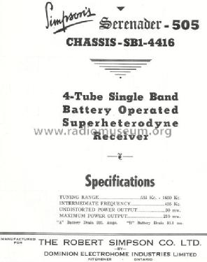 Serenader 505 Ch= SB1-4416; Simpson Co. Ltd., (ID = 794594) Radio